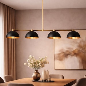 Lampada a sospensione lineare moderna a 4 luci / Lampada da tavolo minimalista con finitura crema