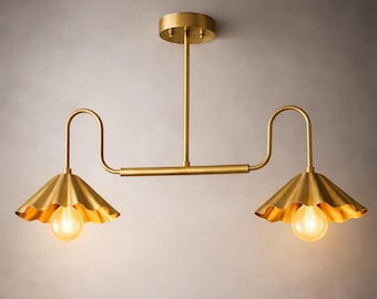 Brass Double Wall Light | Fluted Shade Sconce | Mid-Century Modern Fixture