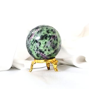 Esfera de zoisita rubí natural: bola de cristal verde rosa para decoración (48 mm)
