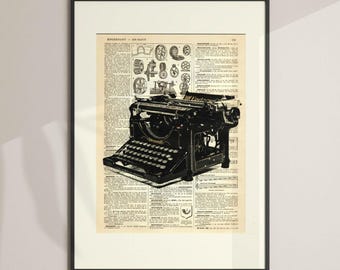 ¡TCHINK! | 30x40cm | Lámina artística sobre página de libro antiguo reciclada | Póster de máquina de escribir vintage | Hiper Super
