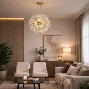 Moderne LED-hanglamp met paardenbloemmotief – Gouden kroonluchter met sterrenpatroon, elegante verlichting voor woonkamer, eetkamer en slaapkamer.