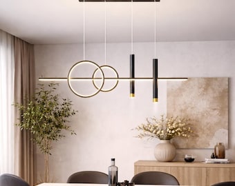 Lampadario minimalista nordico – Lampada a sospensione lineare di lusso per tavolo da pranzo, bancone di ristorante e bar, illuminazione a strisce LED di design