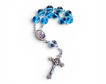St. Joseph Pocket Rosary – One Decade Blue Rosary, Catholic Travel Rosary, Gift for Fathers and Men