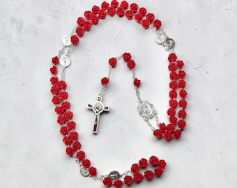Seven Joys of Mary Chaplet | Franciscan Crown of Roses | 7-Decade Seraphic Rosary | Bouquet of Roses Lourdes Medals