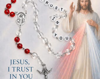 Jesus ich vertraue dir - Barmherzigkeit Barmherzigkeit Rosenkranz, Große 10 mm Perle Rosenkranz