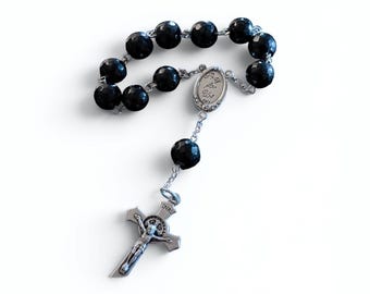 St. Joseph Pocket Rosary – Black One Decade Rosary, Catholic Gift for Fathers, Men, and Daily Prayer