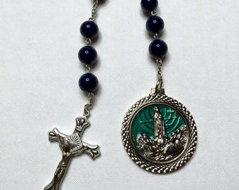 Our Lady of Fatima Chaplet | Handmade Catholic  Rosary with Fatima Medal & Navy Blue Beads | Marian Prayer Gift