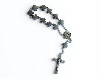 Miraculous Medal Pocket Rosary – One Decade Cross Bead Rosary with St. Benedict Crucifix, Catholic Travel Rosary