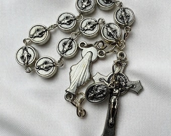 Miraculous Medal Pocket Rosary | Handmade Catholic Metal One-Decade Rosary with St. Benedict Crucifix