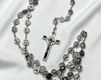 Padre Pio Rosary with Blessed Relic Medal | St Pio Our Lady of Mt Carmel Medal Beads Brown Enamel St. Benedict Crucifix | Handmade Catholic
