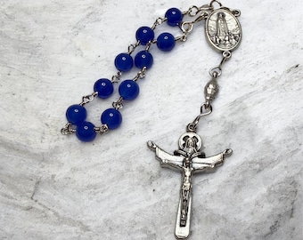 Fatima Relic Soil One Decade Tenner Pocket Rosary | Blue Jade Wire-Wrapped Beads