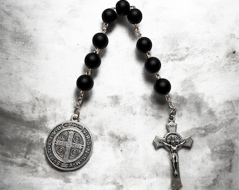 St. Benedict Chaplet with Large St. Benedict Medal | Black Prayer Beads | Catholic Gift