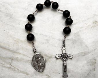 St. Benedict Chaplet | Matte Black Prayer Beads | Pocket Rosary for Protection | Catholic Gift
