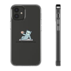 Pilates Bear with Matcha clear case | Cute coffee phone case, minimalist illustration