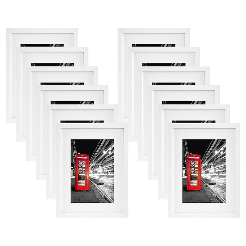 Americanflat 12 Pack Wall Mounting Materials Included Display Pictures 8x10 with Mats or 11x14 Without Mats 11x14 White Picture Frames