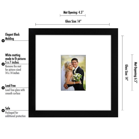Americanflat 14x14 Wedding Signature Picture Frame Matted To Fit Pictures 5x7 Inches Or Without Mat Glass Front