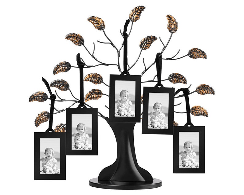 Bronze Family Tree Frame With 6 Hanging Picture Frames Each Sized 2 X3 Adjule Ribbon Tassels