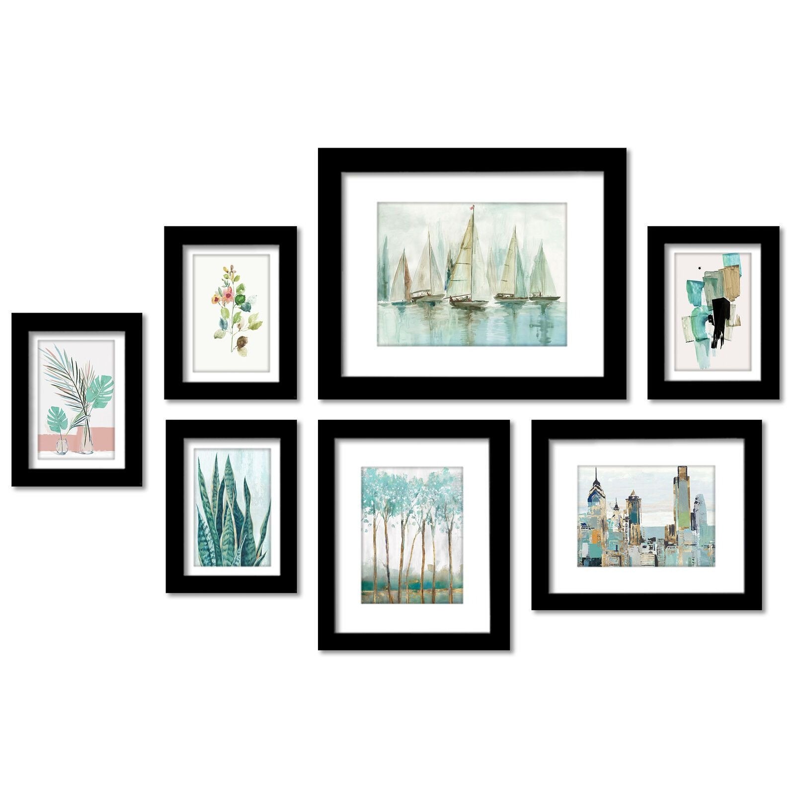 Black and White Contemporary Blue-Grey - 6 Piece Framed Gallery Wall Set Multi / White Matted - Americanflat