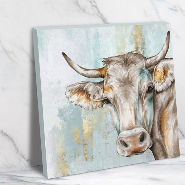 Cow Wall Art Canvas - Modern Cow Art - Cow Painting - "Headstrong Cow" - 3 Sizes Available