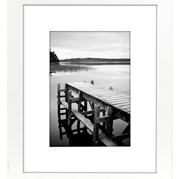 Set of 2 Wood Picture Frames with Mat in White - Horizontal and Vertical Formats - Available in Multipacks and Size