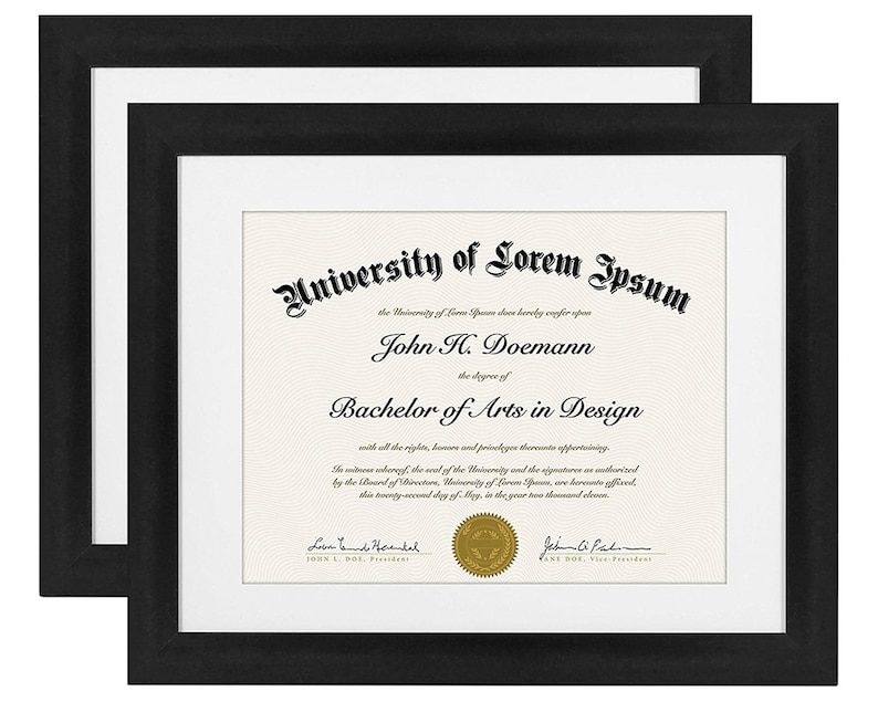 2 Pack 11x14 Black Document Frames Made for Documents Sized 8.5x11 Inches with Mat and 11x14 Inches without Mat