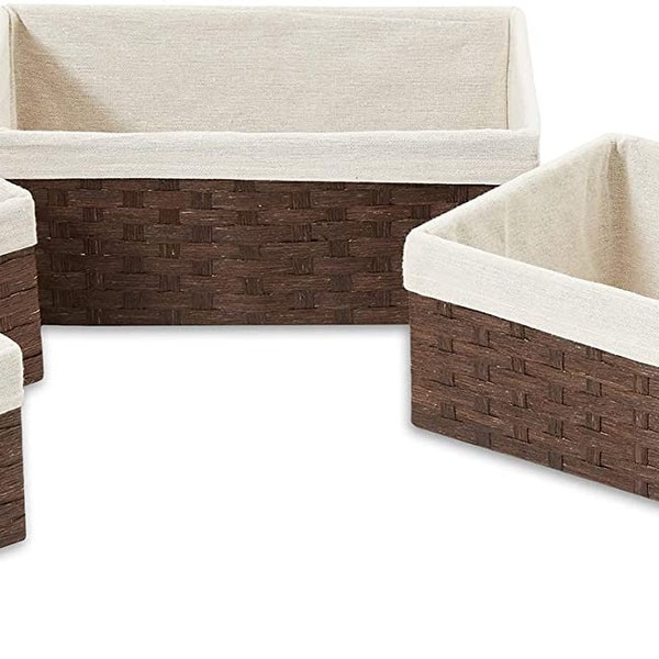 Americanflat Set of 4 Woven Paper Storage Baskets with Removable Linen Liners - Durable Metal Frame - Nesting Baskets for Home Organization
