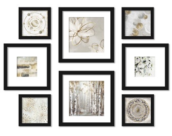 8 Piece Framed Art Set - "Gardenia Gold" -  Floral & Botanical Gallery Wall Art Set