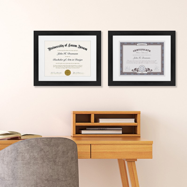 2 Pack 11x14 Black Document Frames Made for Documents Sized 8.5x11 Inches with Mat and 11x14 Inches without Mat