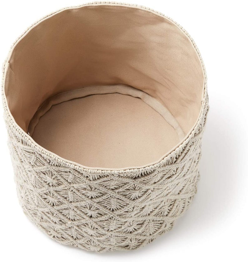 3 Piece Woven Macrame Basket Set Neutral Grey With Canvas Etsy