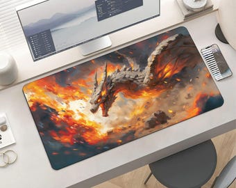 Fierce Fire Dragon Roaring Flames Mouse Pad - Powerful Mythical Beast Gaming Mat Large Extended