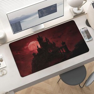 Gothic Castle Bat Moon Desk Mat – Dark Fantasy Gaming Pad