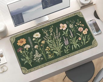Botanical Floral Desk Mat – Vintage Garden Illustration Large Mousepad