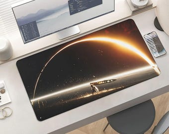Sci-Fi Space Scene Extended Gaming Mousepad – Astronaut, Rocket, Cosmic Glow