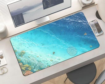 Ocean Turtle Coral Reef Mouse Pad | Turquoise Underwater Paradise Desk Mat | Large Extended Gaming Mousepad | Sea Life Art
