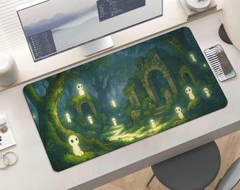 Enchanted Forest Kodama Desk Mat – Anime Landscape Gaming Mousepad