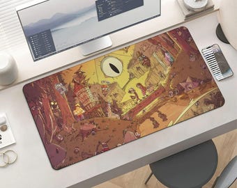 Mysterious Forest Desk Mat: Cartoon Characters, Whimsical Creatures, Gaming Accessory