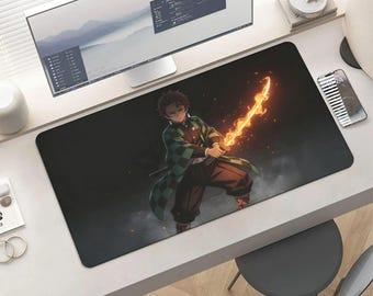 Tanjiro Kamado Flaming Sword Mouse Pad – Demon Slayer Anime Gaming Desk Mat