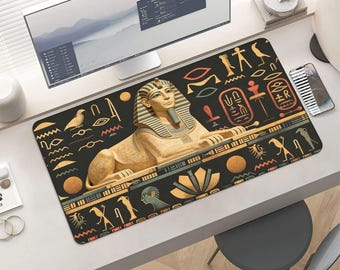 Sphinx Hieroglyphics Desk Mat – Ancient Egyptian Inspired Gaming Pad