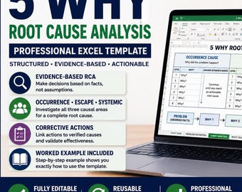 5 Why Root Cause Analysis Excel Template | Professional RCA & Corrective Action Tool