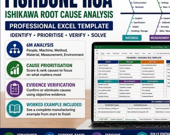 Fishbone Diagram Excel Template | Ishikawa Root Cause Analysis | 6M RCA Quality Tool