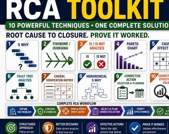 Complete Root Cause Analysis Excel Toolkit | 10 RCA Templates | 5 Why Fishbone FTA 8D Quality Tools