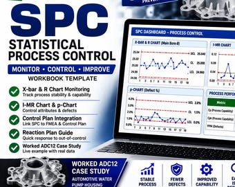 SPC Excel Template | X-Bar R, I-MR & P Chart | Statistical Process Control, Capability and Reaction Plan