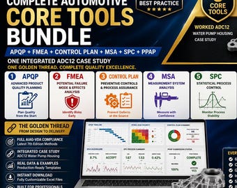AIAG Complete Automotive Core Tools Excel Bundle | APQP, FMEA, Control Plan, msa, spc & ppap | Worked ADC12 Case