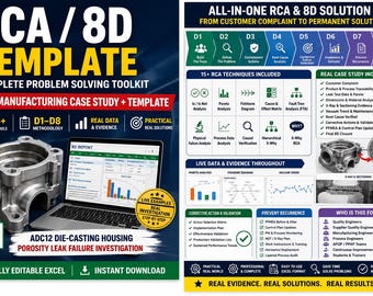 RCA & 8D Excel Template | Root Cause Analysis Toolkit