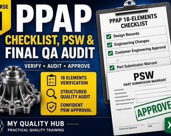 PPAP Checklist & PSW Excel Template | PPAP Elements | Final Quality Audit | Apqp Supplier Quality Toolkit