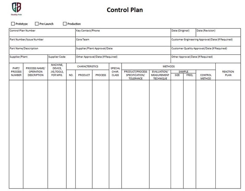 May include: A white Control Plan document with a blue and green logo in the upper left corner. The document includes fields for part numbers, descriptions, and approval dates. The title "Control Plan" is at the top.