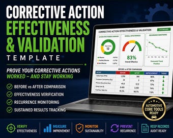 Corrective Action Effectiveness Excel Template | RCA Validation & Closure | 8D CAPA Quality Tool
