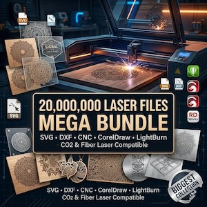 Paquete de 20 millones de archivos para corte CNC y láser / SVG PNG / Diseños para Glowforge y grabado