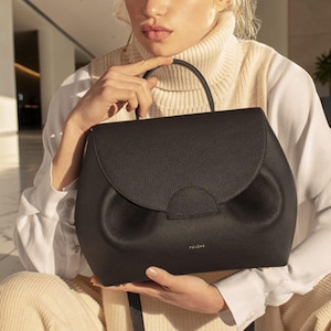 Strukturierte Ledertasche mit oberem Griff - Minimalistische Arbeitstasche, elegante Schultertasche Style B