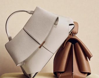 Plissierte Echtleder Umhängetasche: Französischer Stil Schulter Handtasche Geldbörse